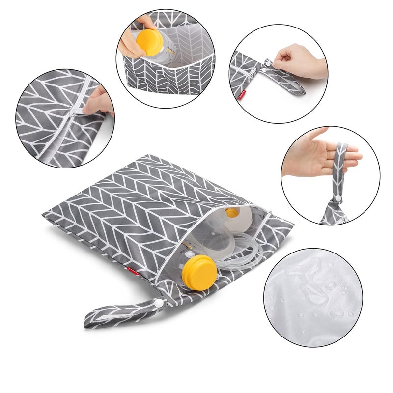 Damero Breast Pump Parts Bag, Wet Dry Breast Pump Parts Bag, Pumping Bag with Waterproof Mat and Mesh Bag, Gray Arrow - Image 2